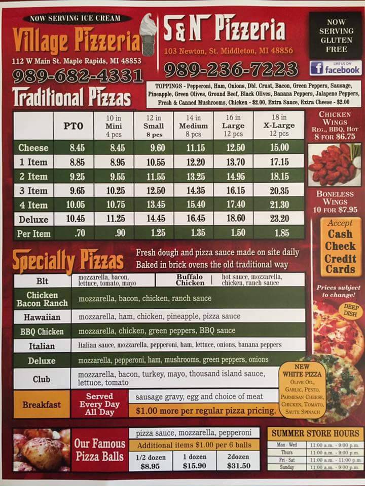 S & N Pizzeria Inc | restaurant | 106 S Newton St, Middleton, MI 48856, USA | 9892367223 OR +1 989-236-7223