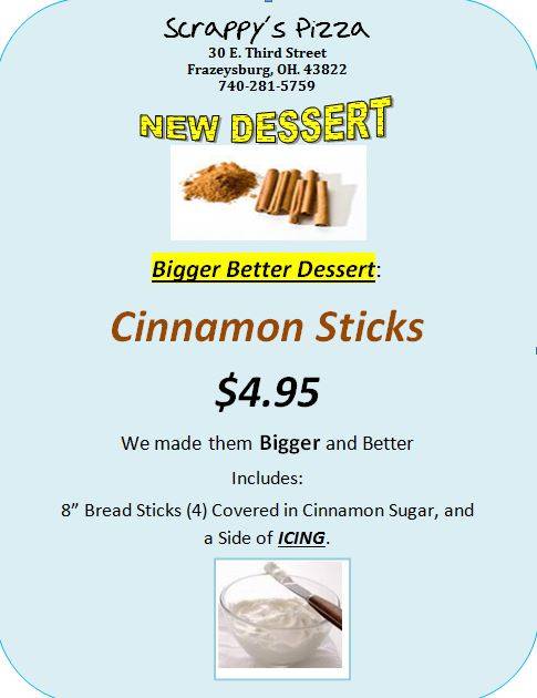 Scrappys Pizza | restaurant | 30 E 3rd St, Frazeysburg, OH 43822, USA | 7408286030 OR +1 740-828-6030