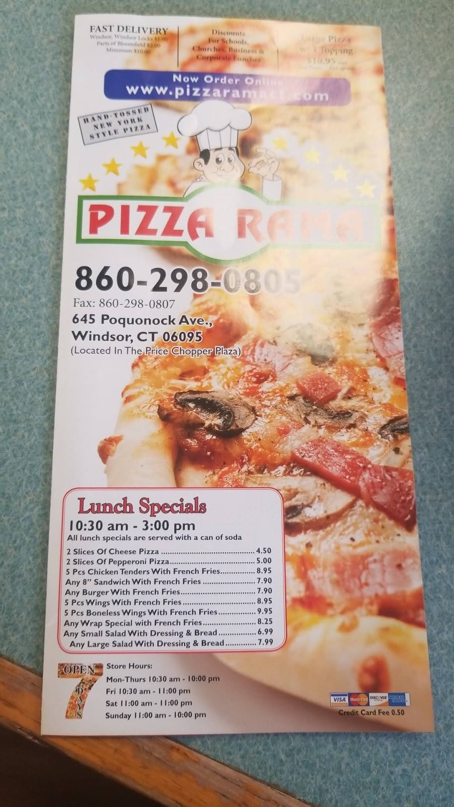 Pizza Rama | meal delivery | 645 Poquonock Ave, Windsor, CT 06095, USA | 8602980805 OR +1 860-298-0805