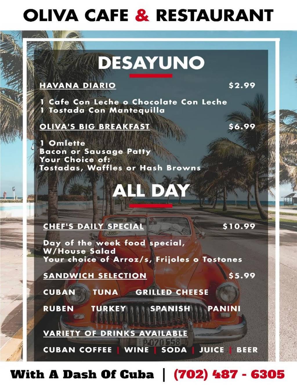 Oliva Restaurant and Cafe | restaurant | 5725 S Pecos Rd d1, Las Vegas, NV 89120, USA | 7024876305 OR +1 702-487-6305