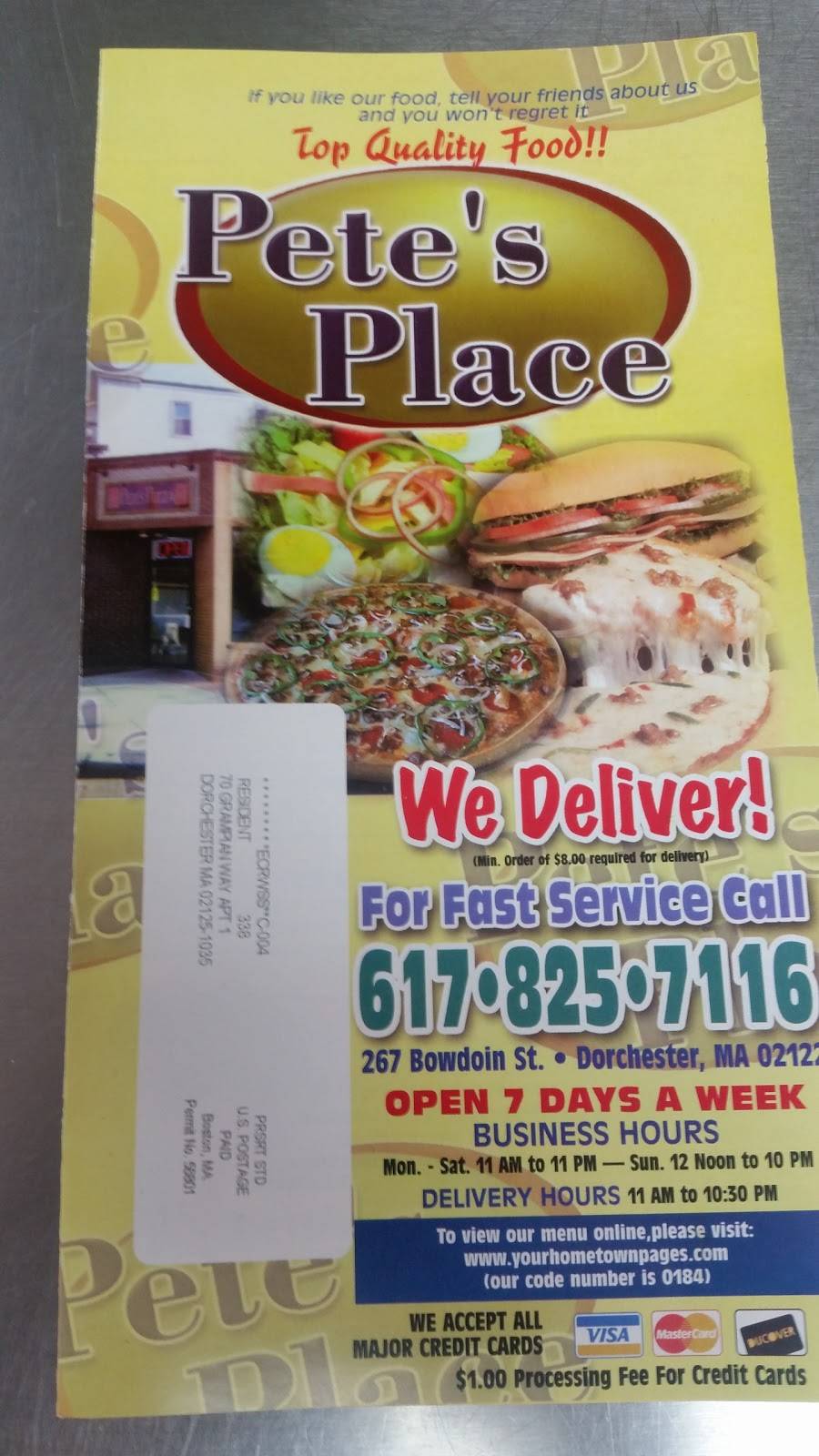 Petes Pizza & Seafood | meal delivery | 267 Bowdoin St, Dorchester, MA 02122, USA | 6178257116 OR +1 617-825-7116
