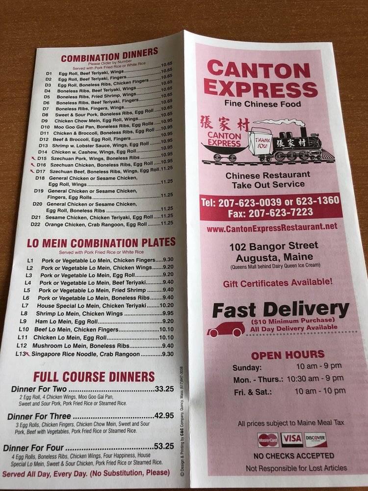 Canton Express | restaurant | 102 Bangor St, Augusta, ME 04330, USA | 2076231360 OR +1 207-623-1360