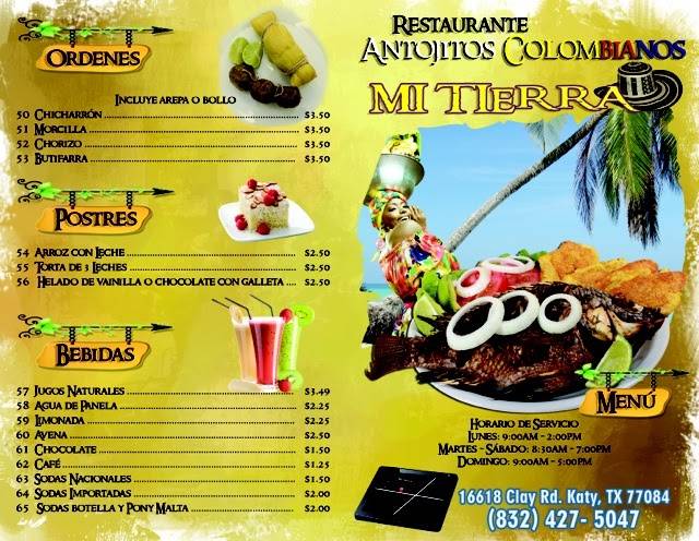 Antojitos Colombianos Mi Tierra (Houston, Katy, Texas) | restaurant | 16618 Clay Rd, Houston, TX 77084, USA | 8324275047 OR +1 832-427-5047