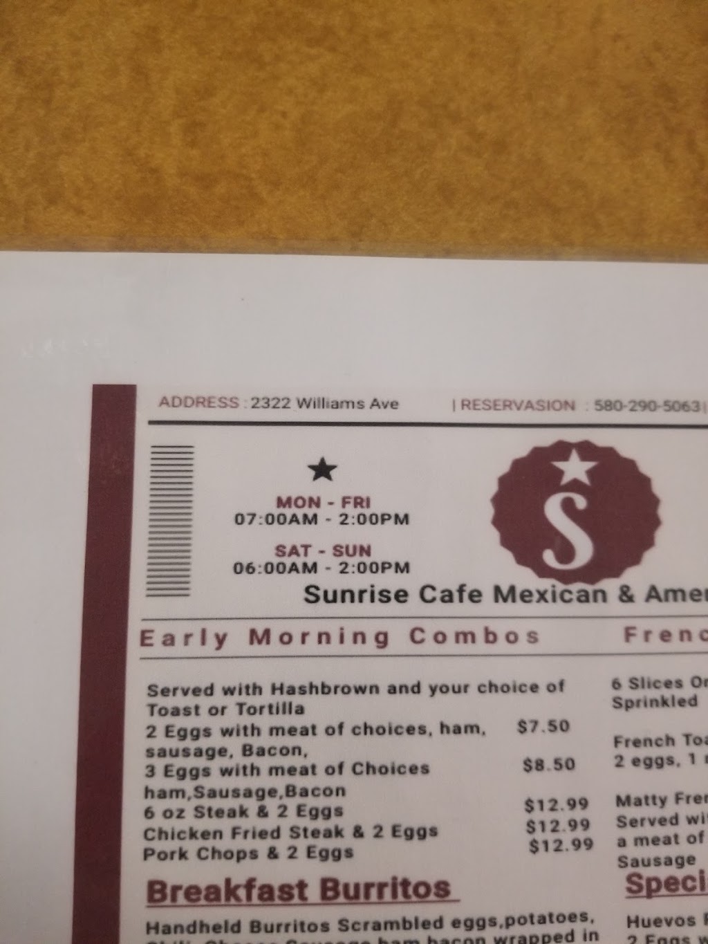 Sunrise Cafe | restaurant | 2322 8th St, Woodward, OK 73801, USA | 5802905063 OR +1 580-290-5063