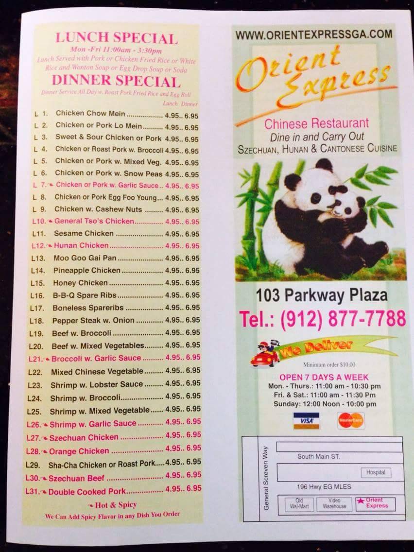 Orient Express | restaurant | 445 Elma G Miles Pkwy # 103, Hinesville, GA 31313, USA | 9128777788 OR +1 912-877-7788