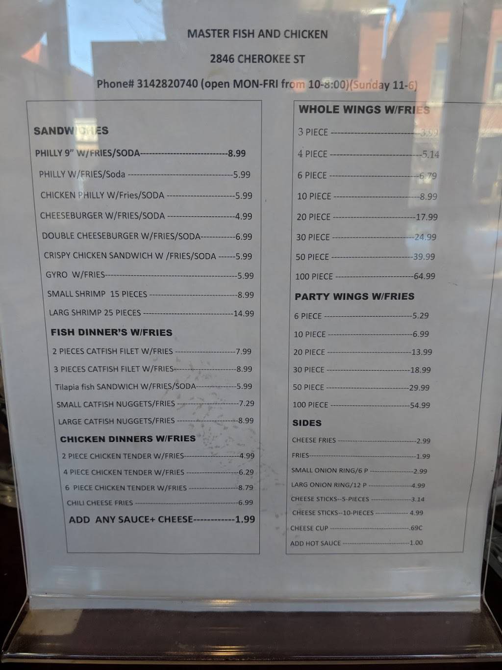 Master Fish and Chicken | restaurant | 2846 Cherokee St, St. Louis, MO 63118, USA | 3142820740 OR +1 314-282-0740