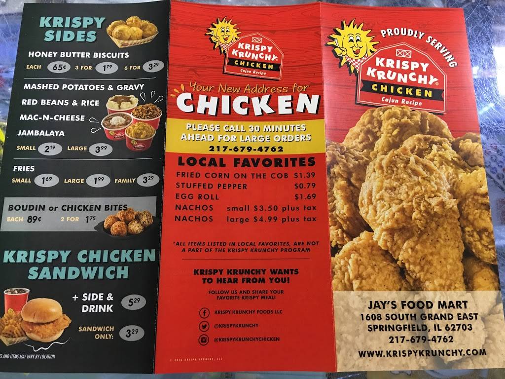 Krispy Krunchy Chicken and Jays FoodMart | restaurant | 1608 S Grand Ave E, Springfield, IL 62703, USA | 2176794762 OR +1 217-679-4762