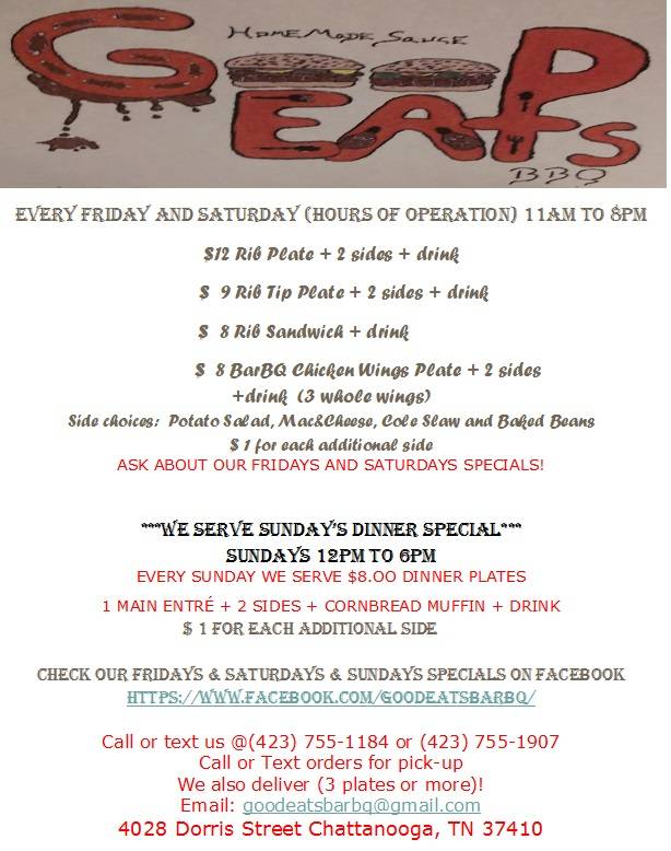 Good Eats "BBQ" | restaurant | 4028 Dorris St, Chattanooga, TN 37410, USA | 4237551184 OR +1 423-755-1184
