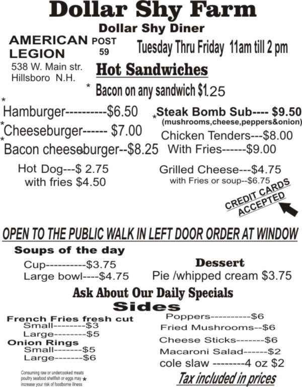 Dollar Shy Diner | restaurant | 538 W Main St, Hillsboro, NH 03244, USA | 6032650834 OR +1 603-265-0834