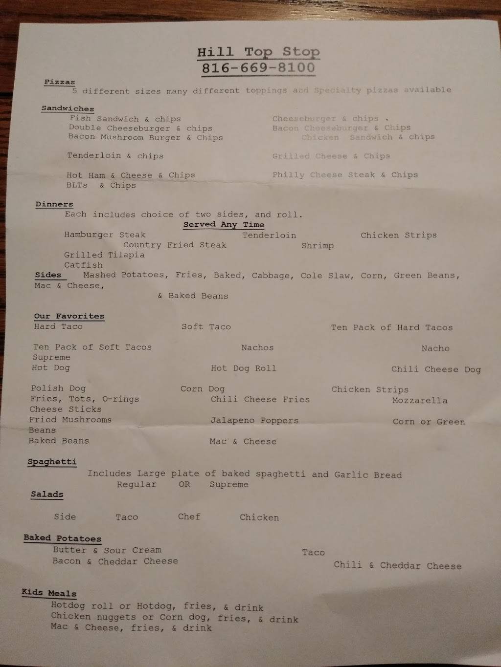 Hill Top Restaurant | restaurant | 118 Hill St, Stewartsville, MO 64490, USA | 8166698100 OR +1 816-669-8100