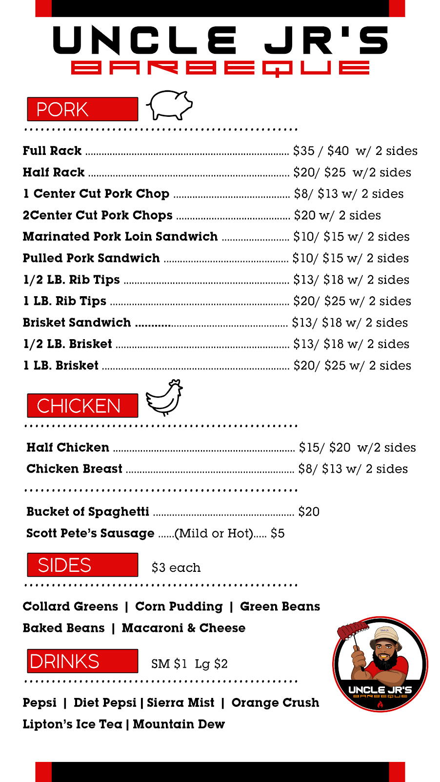 Uncle Jrs BBQ | restaurant | 1429 S 25th St, Terre Haute, IN 47803, USA | 8128149050 OR +1 812-814-9050