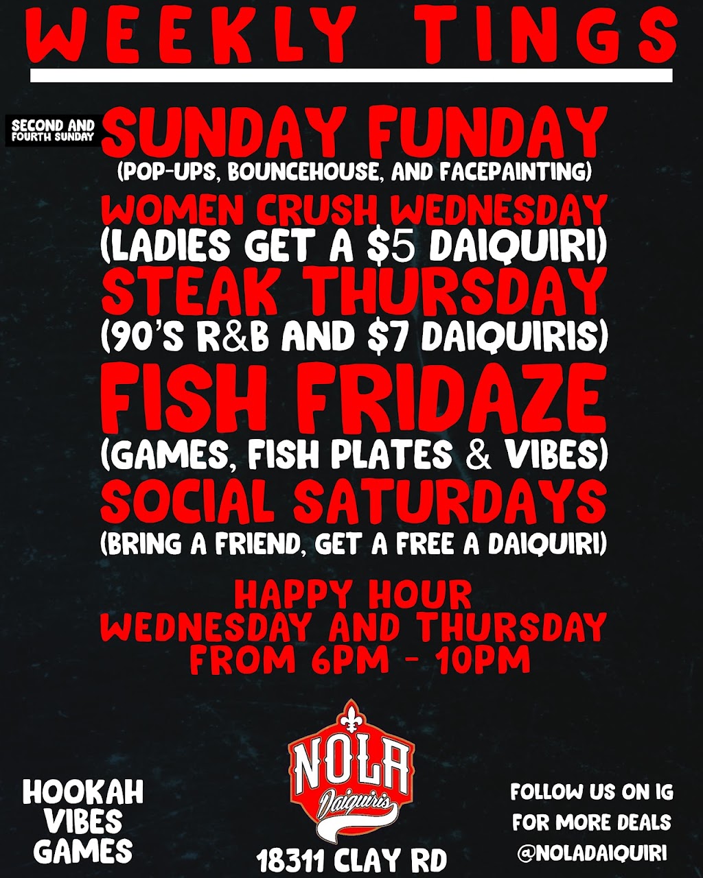 NOLA Daiquiris: Wings & Things | restaurant | 18311 Clay Rd a11, Houston, TX 77084, USA | 8326747060 OR +1 832-674-7060
