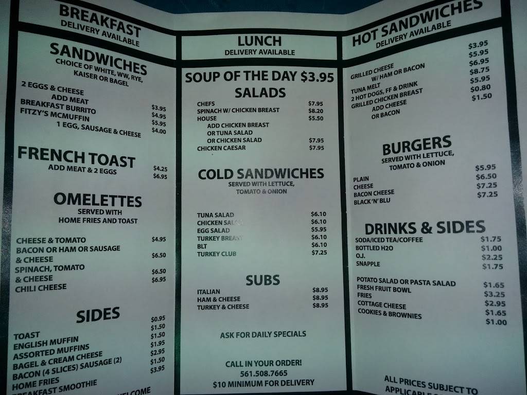 Fitzys Deli | restaurant | 3950 RCA Blvd Suite 5004, Palm Beach Gardens, FL 33410, USA | 5615087665 OR +1 561-508-7665