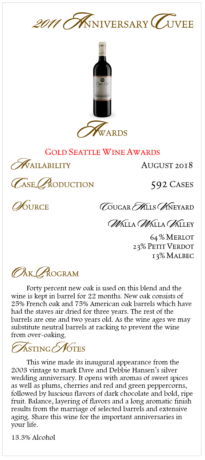 Cougar Crest Winery | restaurant | 14366 Redmond-Woodinville Rd NE, Redmond, WA 98052, USA | 4253989999 OR +1 425-398-9999