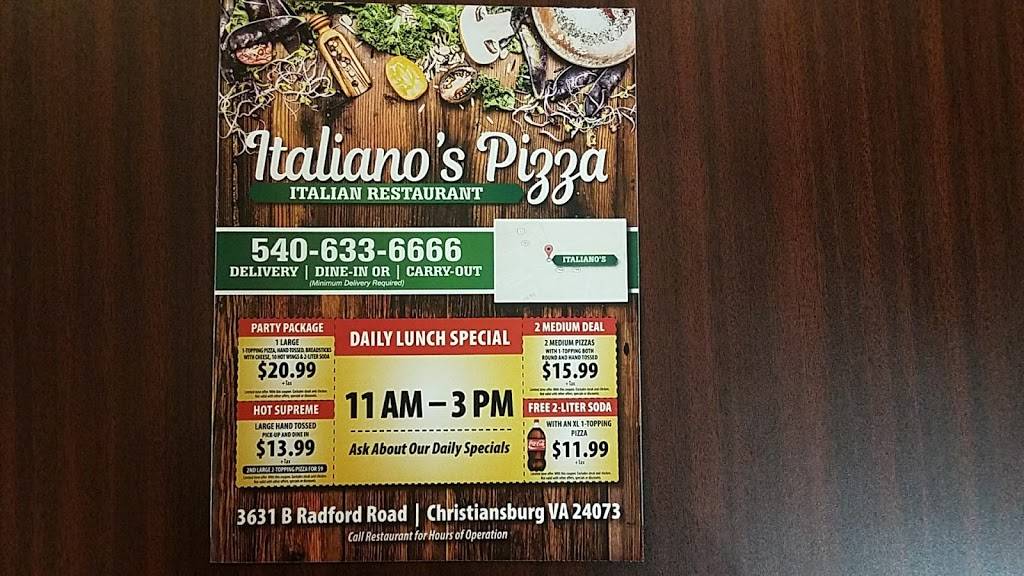 Italianos Pizza | restaurant | 3631 Radford Rd, Christiansburg, VA 24073, USA | 5406336666 OR +1 540-633-6666