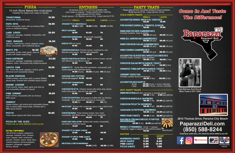 Paparazzi Gourmet Deli | meal takeaway | 2810 Thomas Dr, Panama City Beach, FL 32408, USA | 8505888244 OR +1 850-588-8244