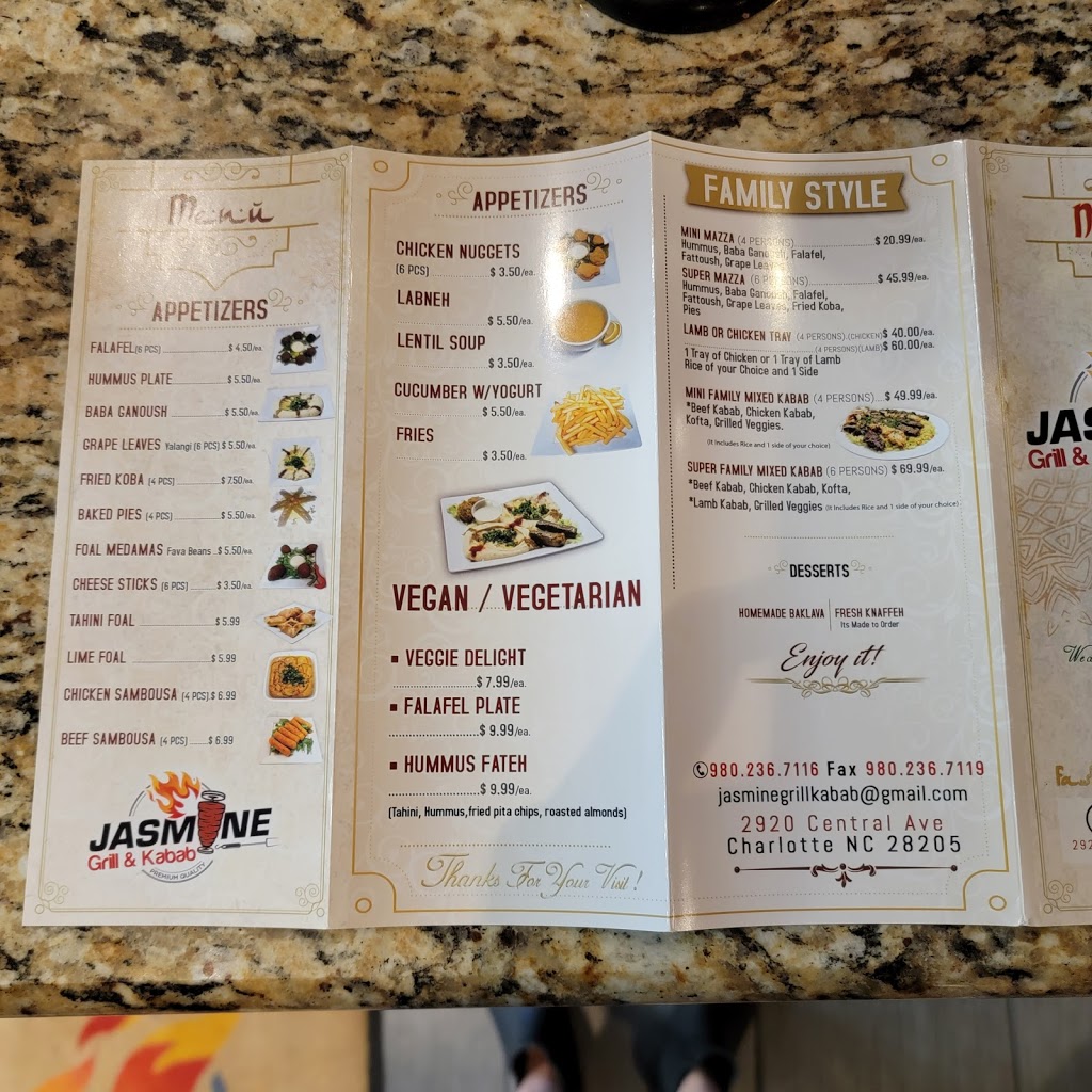 Jasmine Grill and Kabab | restaurant | 2920 Central Ave suite B, Charlotte, NC 28205, USA | 9802367116 OR +1 980-236-7116