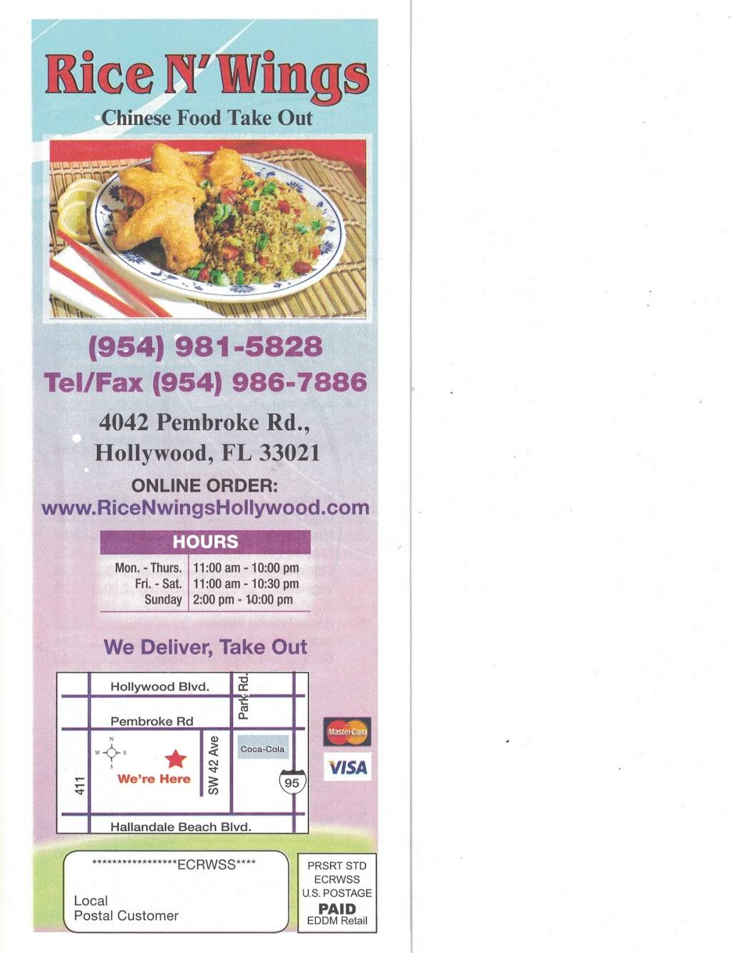 Rice N Wings Inc | restaurant | 4042 Pembroke Rd, Hollywood, FL 33021, USA | 9549815828 OR +1 954-981-5828