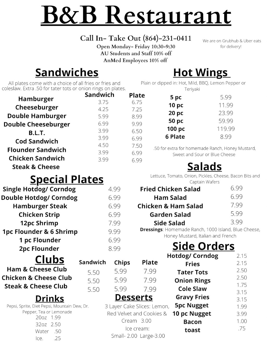 B and B Restaurant | restaurant | 404 Williamston Rd, Anderson, SC 29621, USA | 8642310411 OR +1 864-231-0411