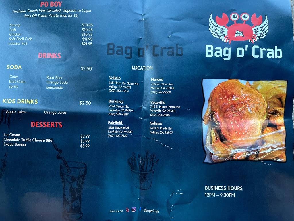 Bag O’ Crab | restaurant | 455 W Olive Ave, Merced, CA 95348, USA | 2096265300 OR +1 209-626-5300