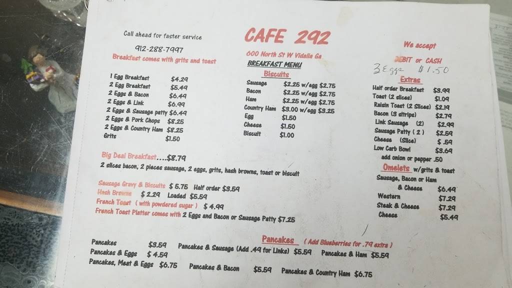 Cafe 292 | restaurant | 600 GA-292, Vidalia, GA 30474, USA | 9122887997 OR +1 912-288-7997