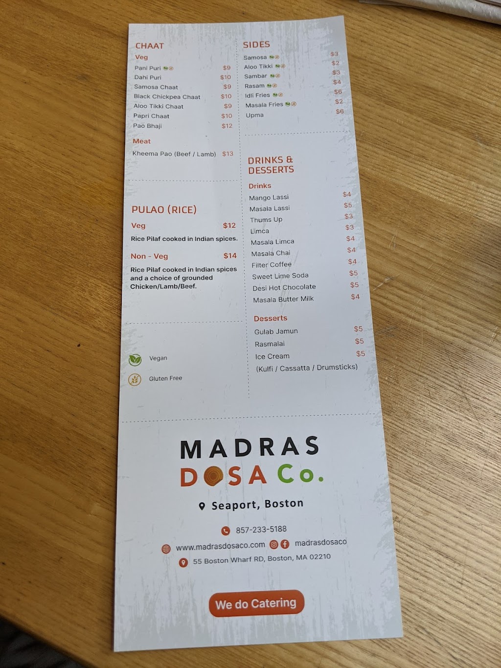Madras Dosa Company | meal takeaway | 55 Boston Wharf Rd, Boston, MA 02210, USA | 8572335188 OR +1 857-233-5188