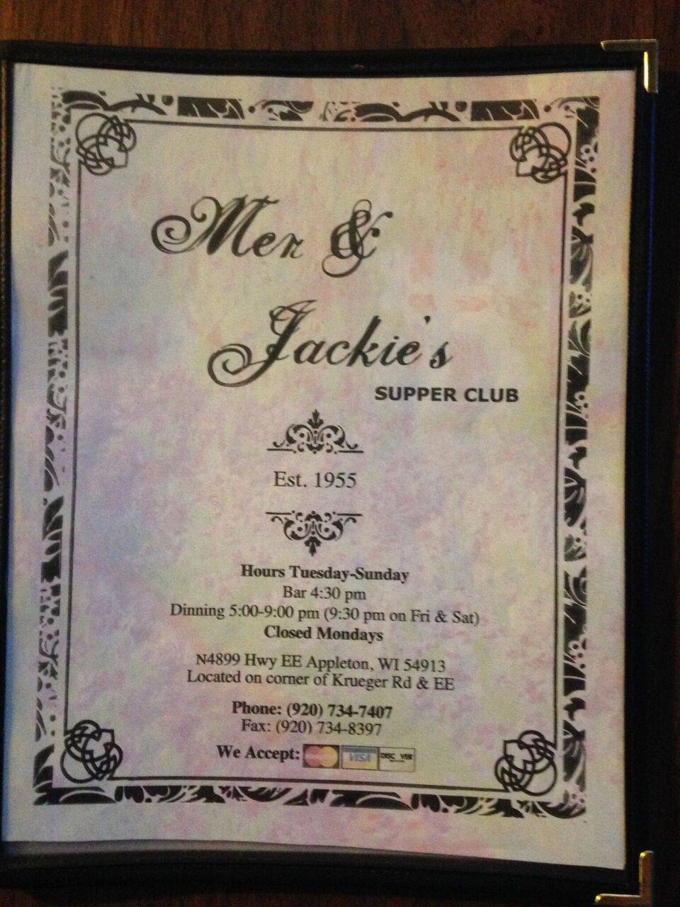 Mer & Jackies Supper Club | restaurant | 4899 County Rd Ee, Appleton, WI 54913, USA | 9207347407 OR +1 920-734-7407