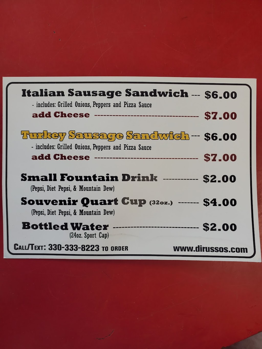 DiRussos Sausage Stands - Camelot Lanes | restaurant | 628 Boardman-Canfield Rd, Youngstown, OH 44512, USA | 3303338223 OR +1 330-333-8223