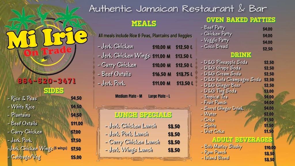 Mi Irie on Trade | restaurant | 215 Trade St, Greer, SC 29651, USA | 8645203471 OR +1 864-520-3471