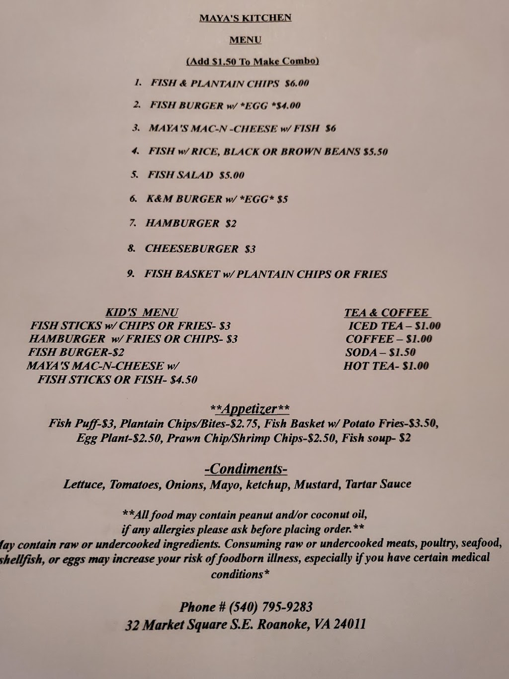 Mayas Kitchen | restaurant | 32 Market Square SE, Roanoke, VA 24011, USA | 5407959283 OR +1 540-795-9283