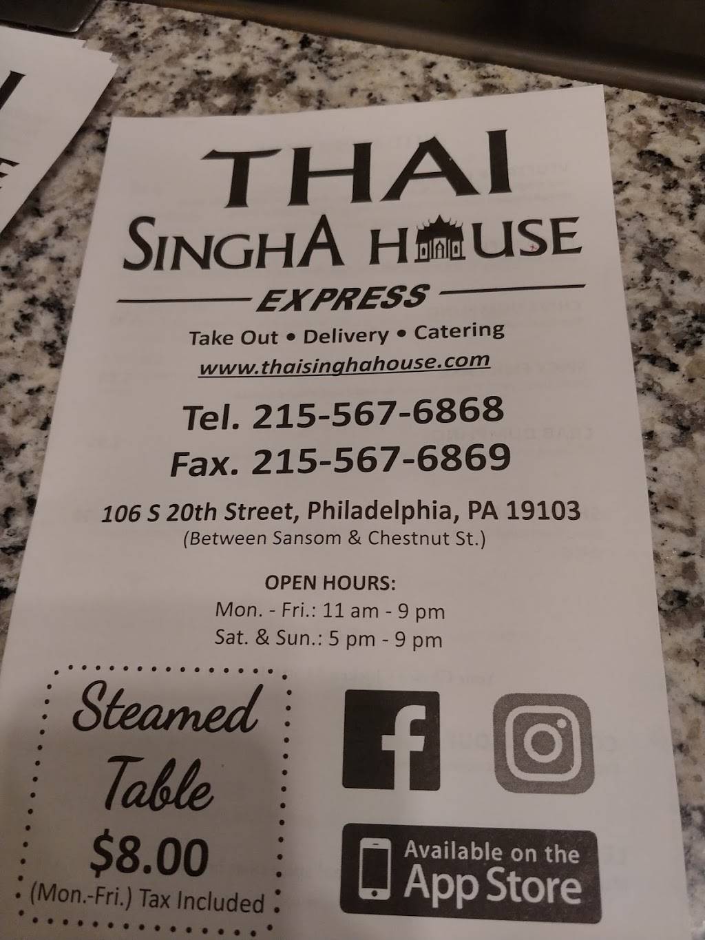 Thai Singha House To Go | meal takeaway | 106 S 20th St, Philadelphia, PA 19103, USA | 2155676868 OR +1 215-567-6868