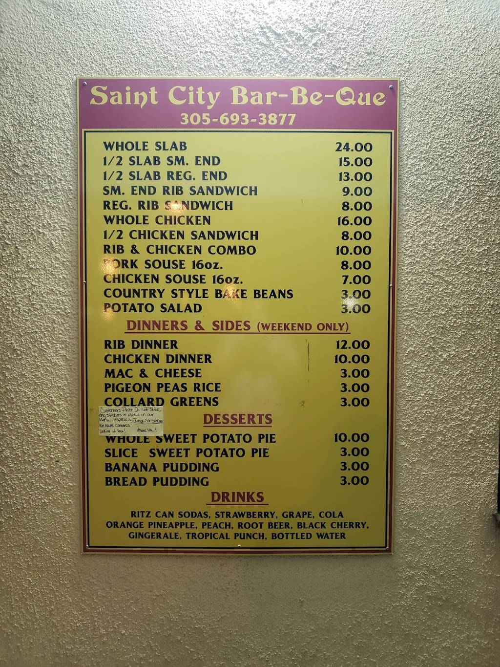 Saint City B-B-Q | restaurant | 9302 NW 22nd Ave, Miami, FL 33147, USA | 3056933877 OR +1 305-693-3877