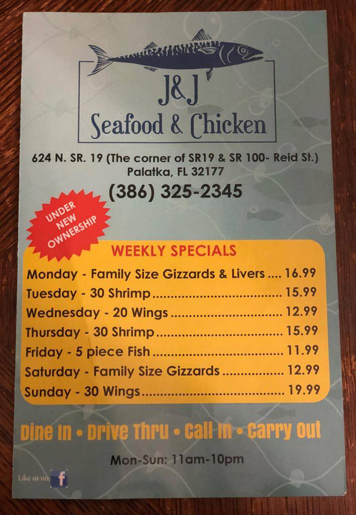 J&J Seafood and Chicken | restaurant | 624 FL-19, Palatka, FL 32177, USA | 3863252345 OR +1 386-325-2345