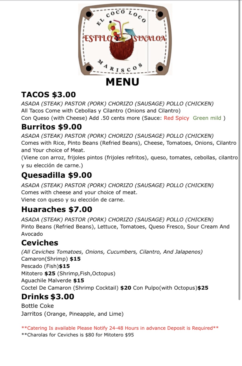 El coco loco mariscos | restaurant | 2818 Wade Hampton Blvd, Taylors, SC 29687, USA | 8645259988 OR +1 864-525-9988