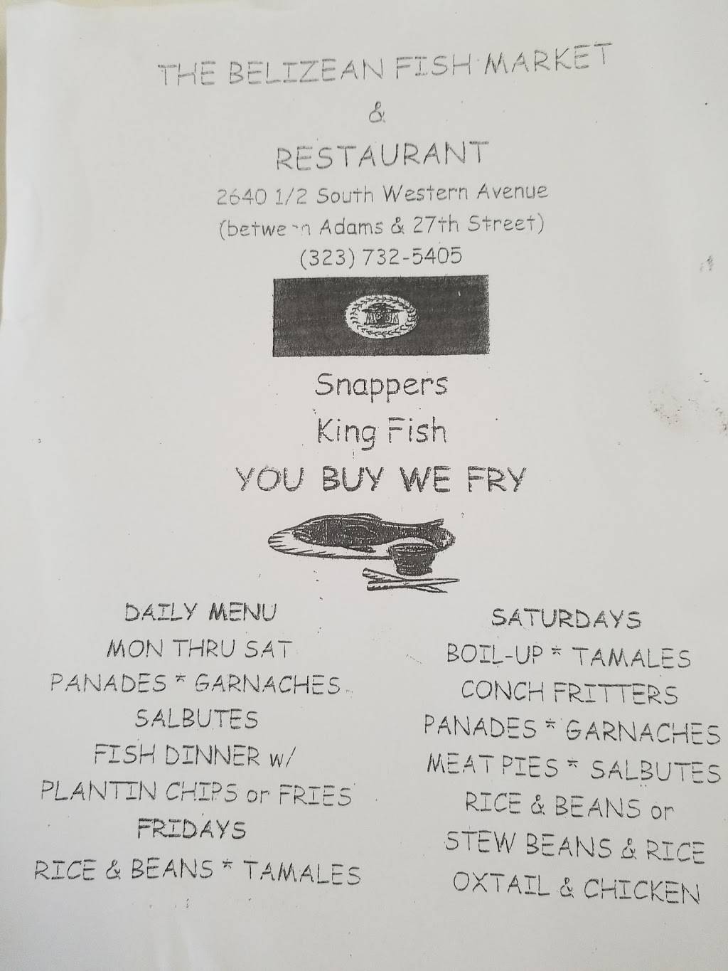 Belizean Fish Market | restaurant | 2640 1, 2, S Western Ave, Los Angeles, CA 90018, USA | 3237325405 OR +1 323-732-5405