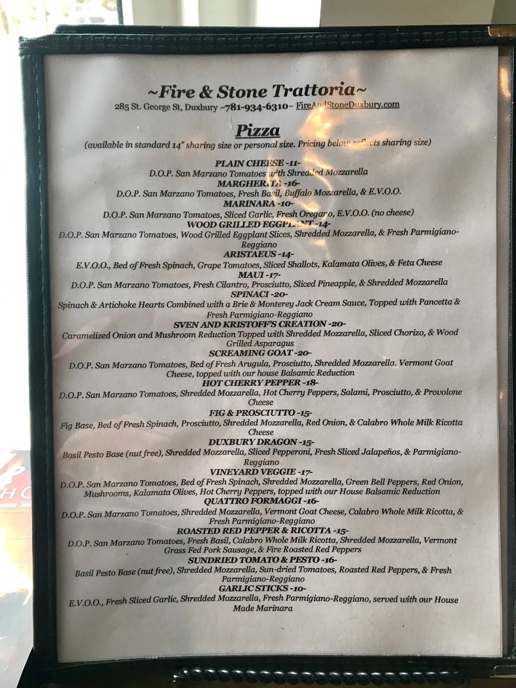 Fire & Stone Trattoria and Pizza Bar | meal takeaway | 285 St George St, Duxbury, MA 02332, USA | 7819346310 OR +1 781-934-6310