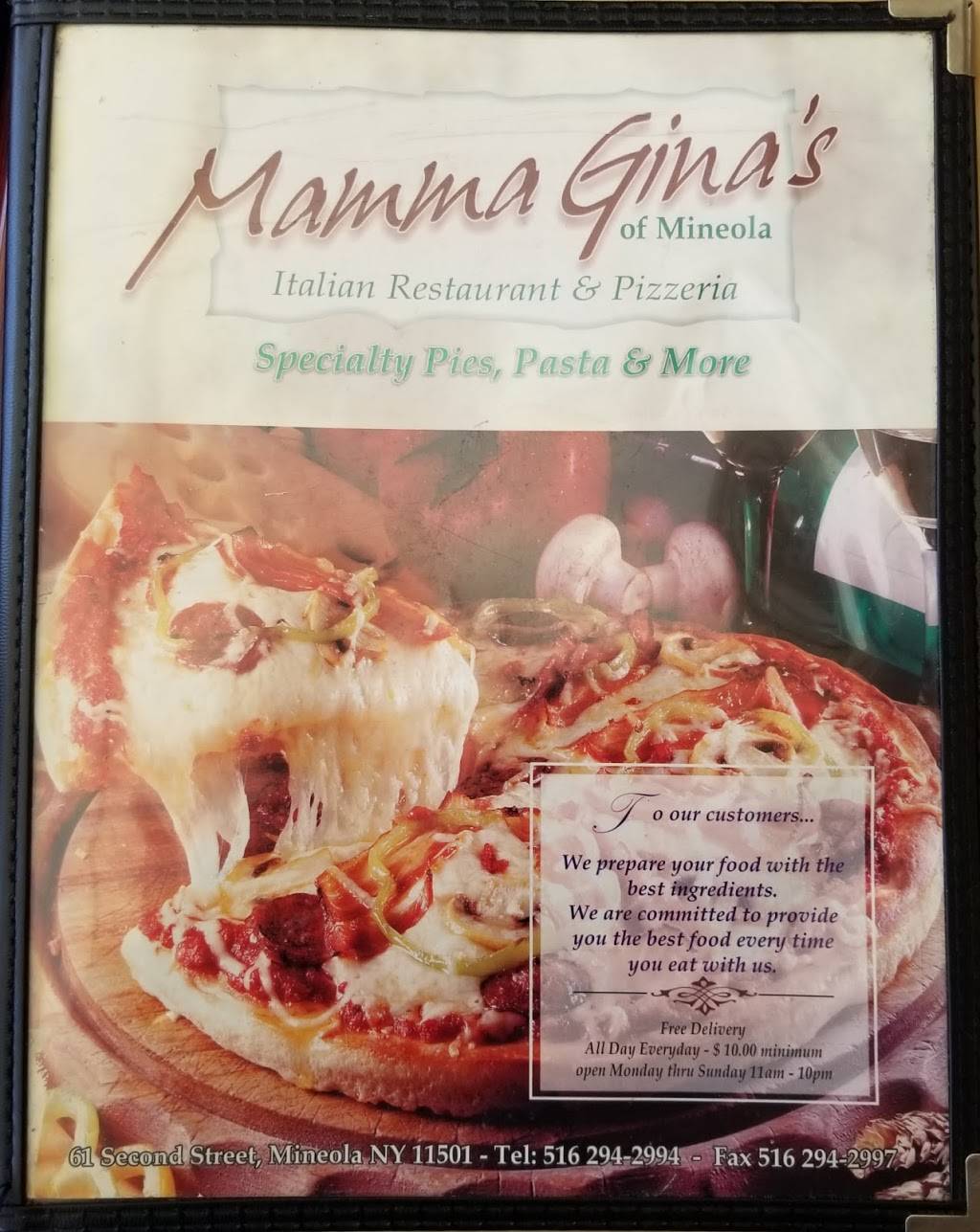 Mamma Ginas Pizza | restaurant | 61 2nd St, Mineola, NY 11501, USA | 5162942994 OR +1 516-294-2994