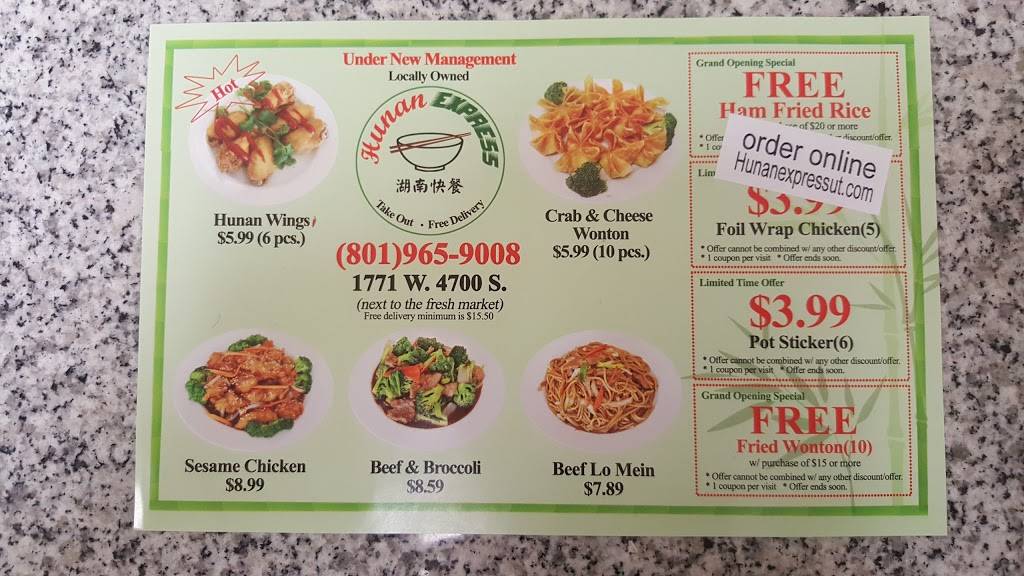 Hunan Express | restaurant | 1771 4700 S, Taylorsville, UT 84129, USA | 8019659008 OR +1 801-965-9008