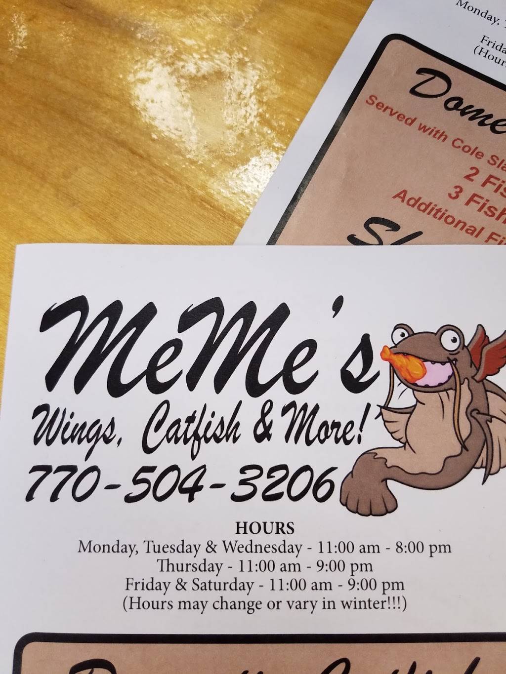 MeMes Wings,Catfish,&more | restaurant | 2093 GA-42, Jenkinsburg, GA 30234, USA | 7705043206 OR +1 770-504-3206