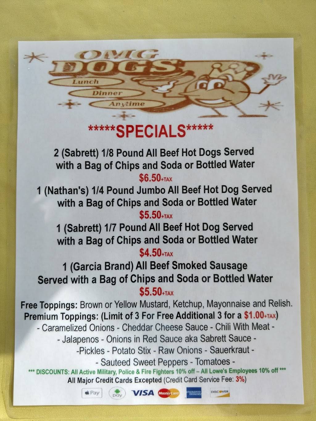 OMG Dogs, Inc. | restaurant | 7395 52nd Pl E, Bradenton, FL 34203, USA | 9415676994 OR +1 941-567-6994