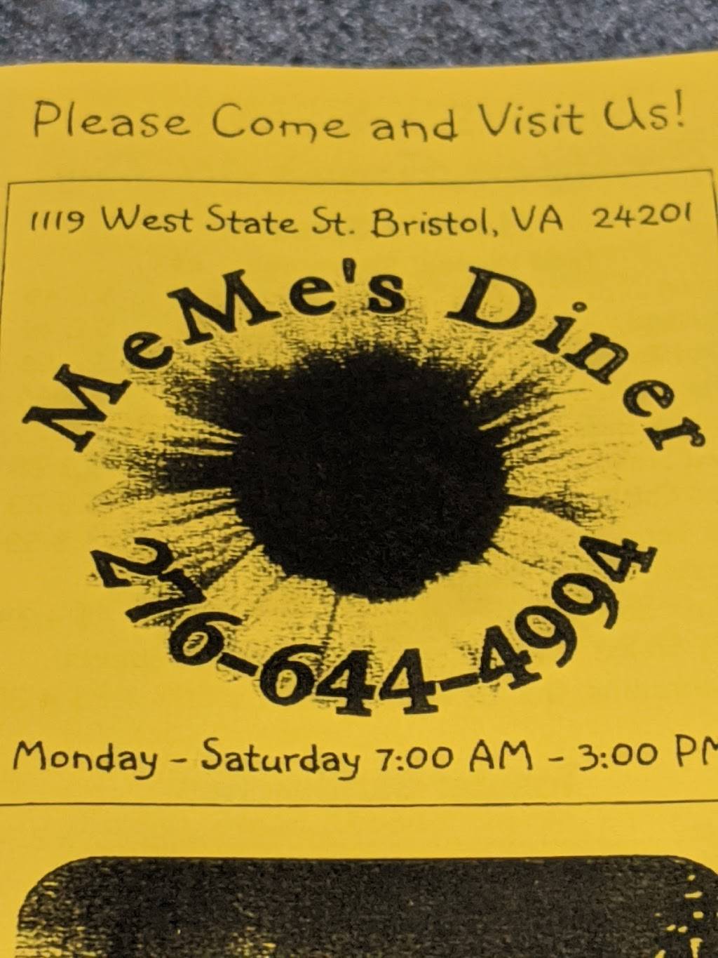 MeMe’s Diner | restaurant | 1119 W State St, Bristol, VA 24201, USA | 2766444994 OR +1 276-644-4994