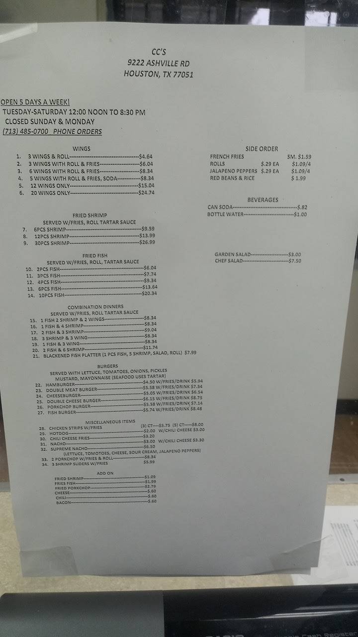 CCS | restaurant | 3202, 9222 Ashville Dr, Houston, TX 77051, USA | 7134850700 OR +1 713-485-0700