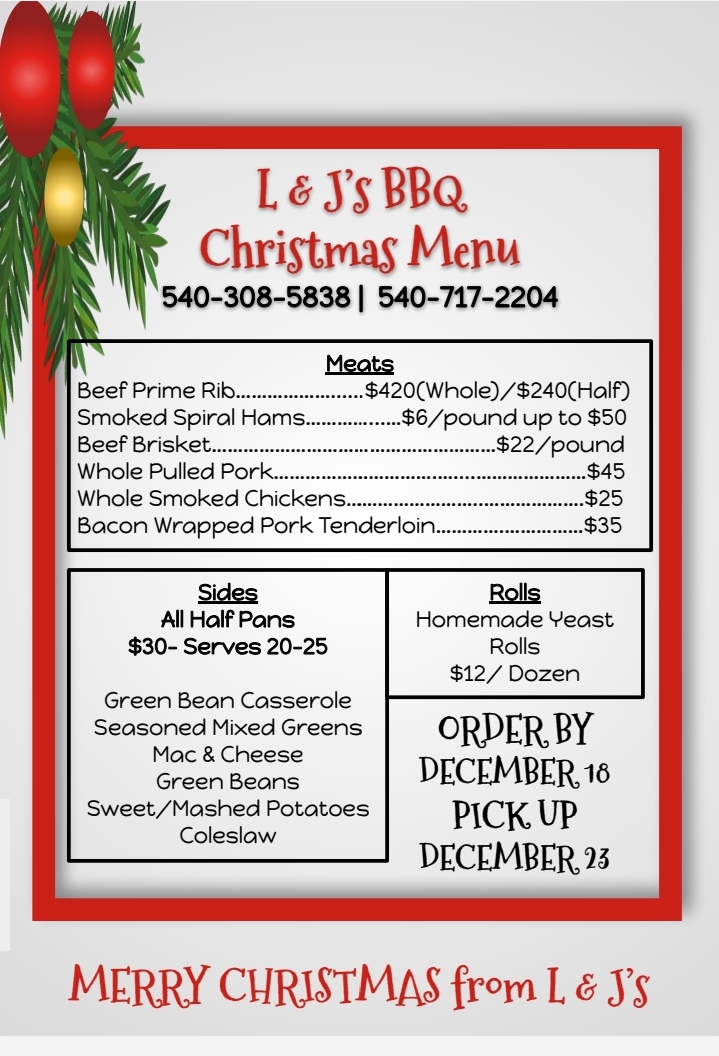 L&Js BBQ llc | restaurant | 152 Caroline St, Orange, VA 22960, USA | 5405009350 OR +1 540-500-9350