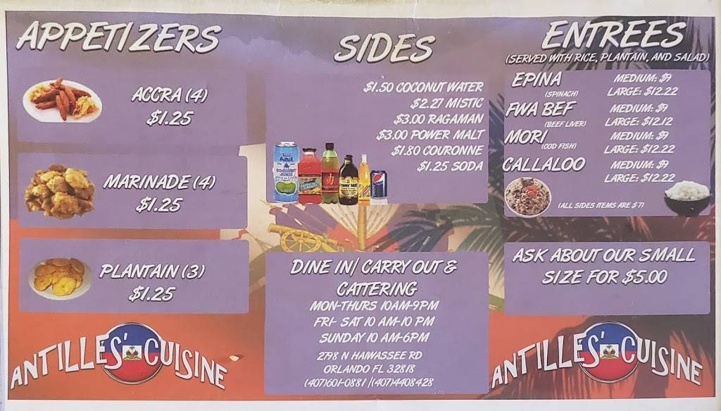 Antilles Cuisine Caribbean Restaurant | restaurant | 2798 N Hiawassee Rd, Orlando, FL 32818, USA | 4076010881 OR +1 407-601-0881