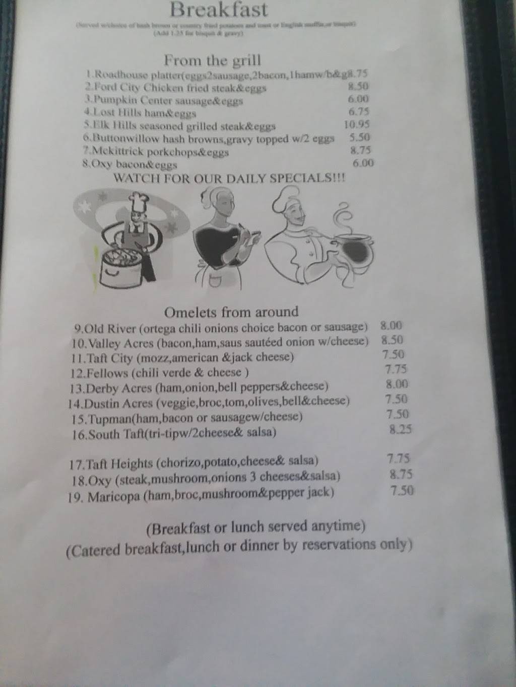 Buena Vista Road House Cafe | restaurant | 28323 CA-119, Taft, CA 93268, USA | 6617634782 OR +1 661-763-4782