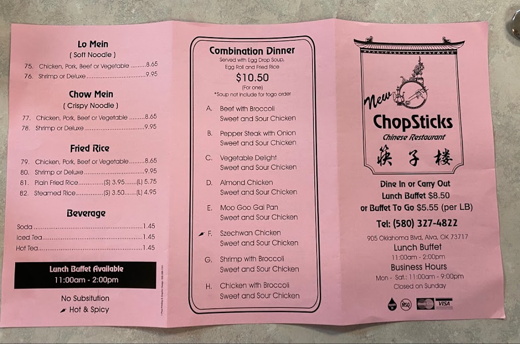Chopsticks | restaurant | 905 Oklahoma Blvd, Alva, OK 73717, USA | 5803274822 OR +1 580-327-4822