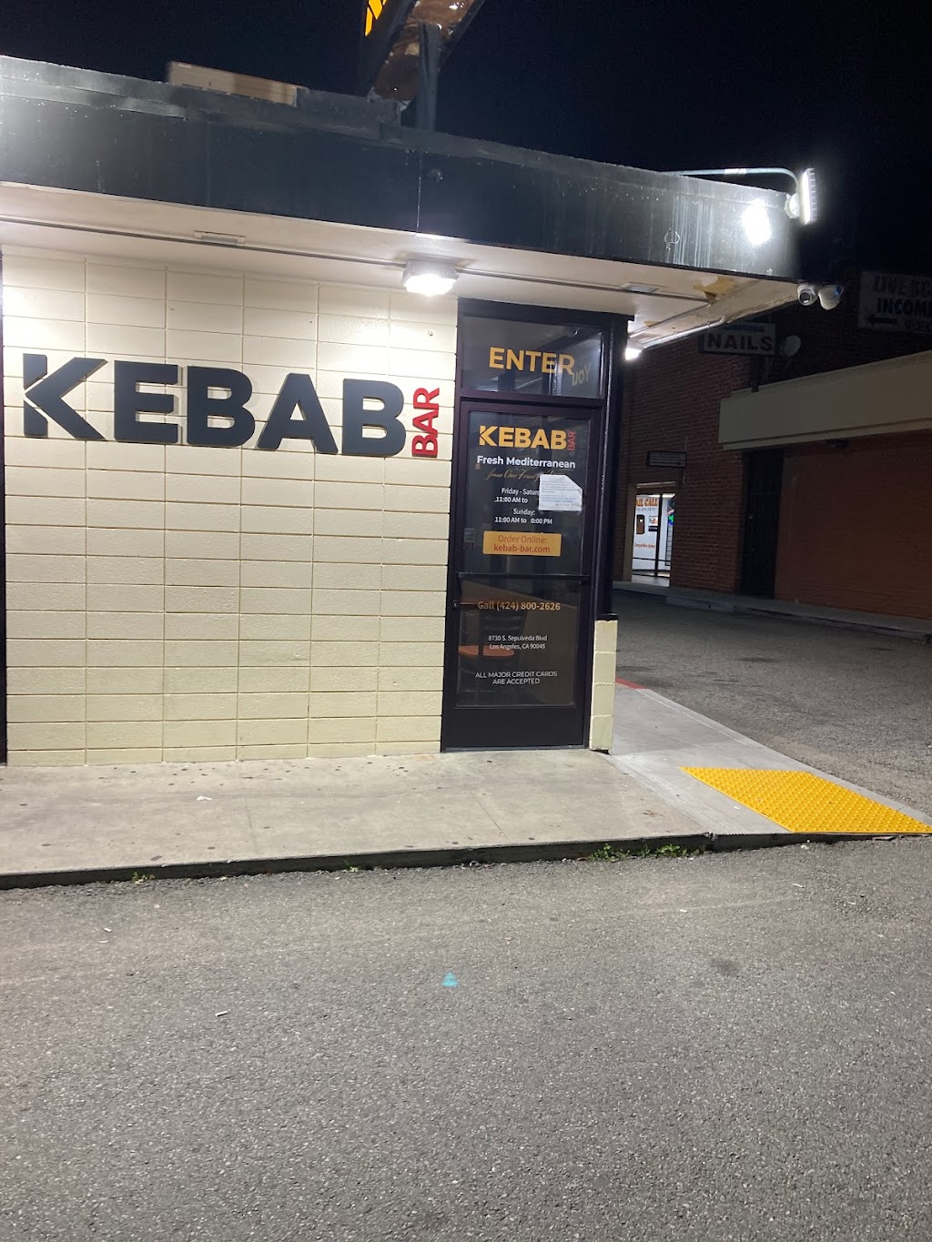 Kebab Bar | restaurant | 8730 S Sepulveda Blvd, Los Angeles, CA 90045, USA | 4248002626 OR +1 424-800-2626