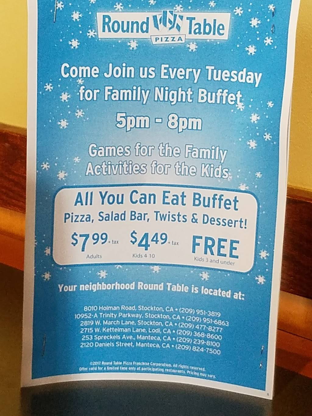 Round Table Pizza | meal delivery | 2120 Daniels St, Manteca, CA 95337, USA | 2098247500 OR +1 209-824-7500