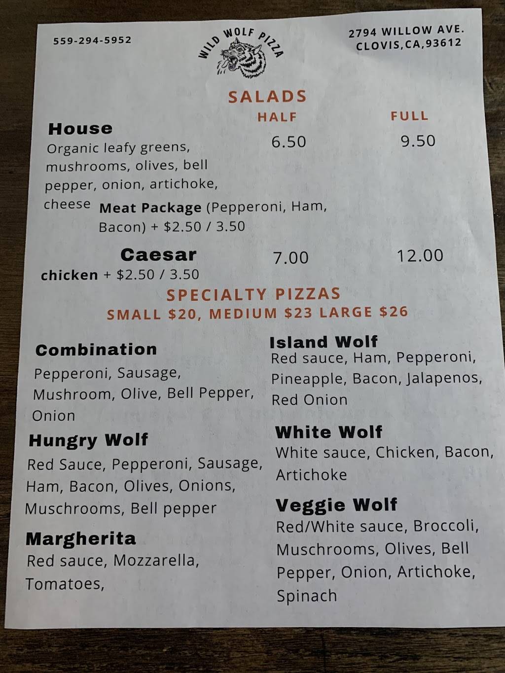 Wild Wolf Pizza | restaurant | 2794 Willow Ave #109, Clovis, CA 93612, USA | 5592945952 OR +1 559-294-5952