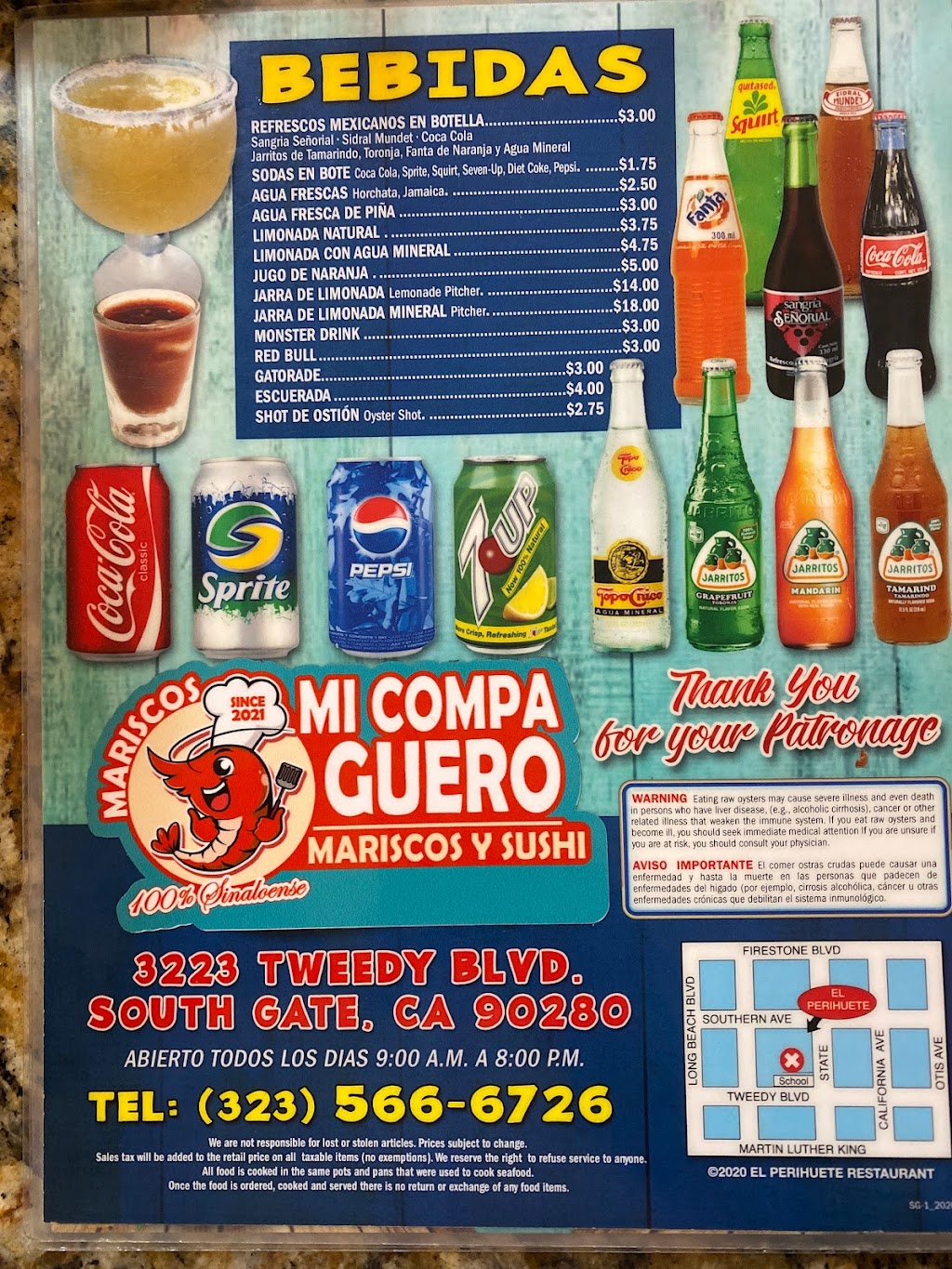 Mariscos Mi Compa Guero | restaurant | 3223 Tweedy Blvd, South Gate, CA 90280, USA | 3239965311 OR +1 323-996-5311
